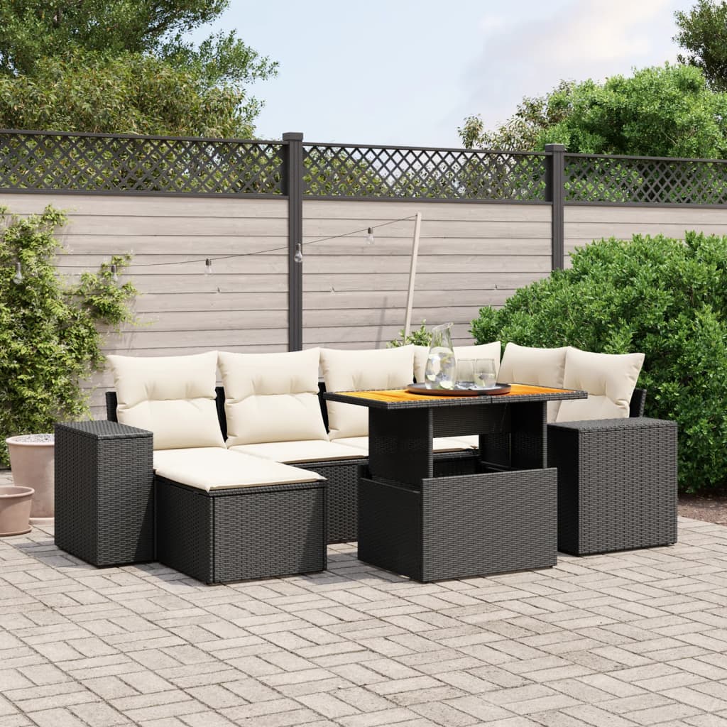 7-delige Loungeset met kussens poly rattan zwart is nu te koop bij PeponiXL, paradijselijk wonen!