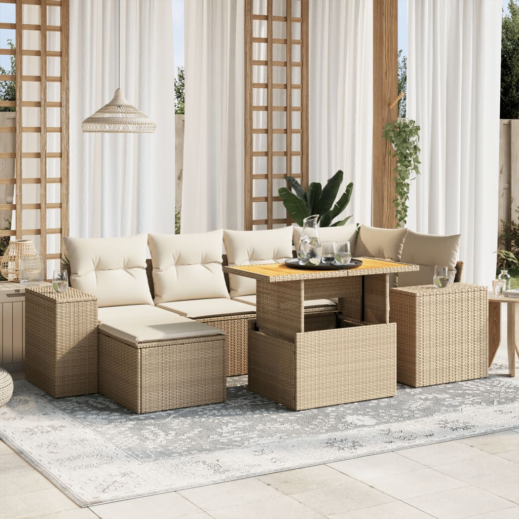7-delige Loungeset met kussens poly rattan beige is nu te koop bij PeponiXL, paradijselijk wonen!