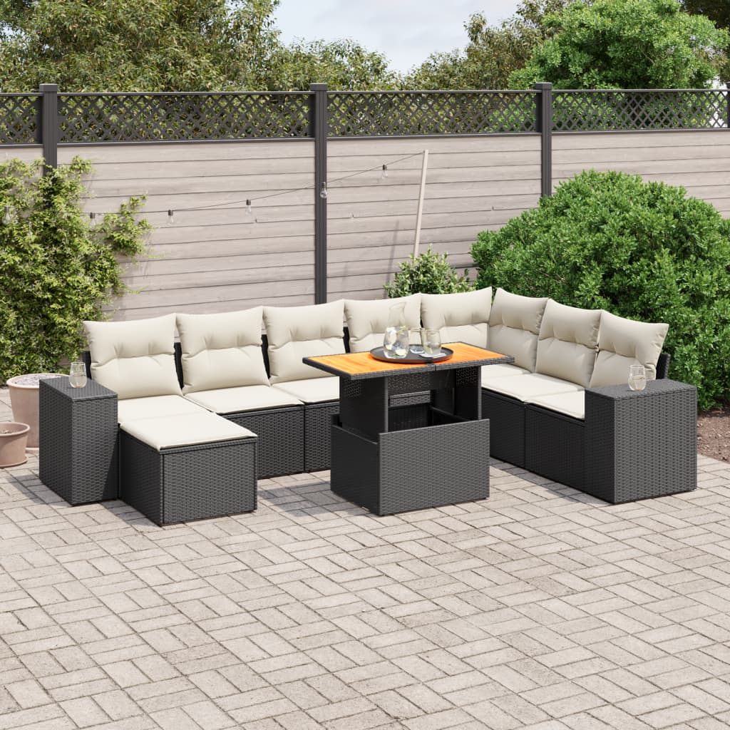 9-delige Loungeset met kussens poly rattan zwart is nu te koop bij PeponiXL, paradijselijk wonen!