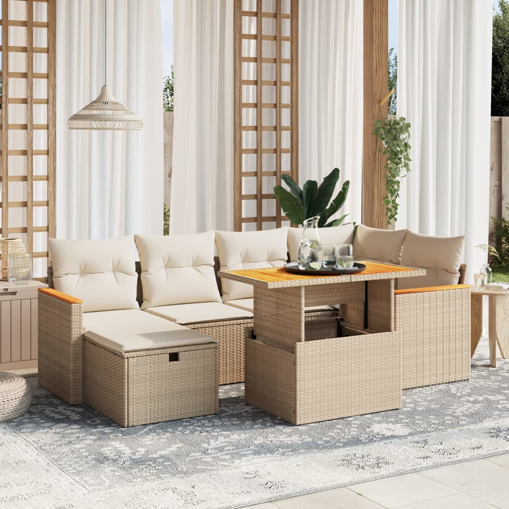 7-delige Loungeset met kussens poly rattan beige is nu te koop bij PeponiXL, paradijselijk wonen!