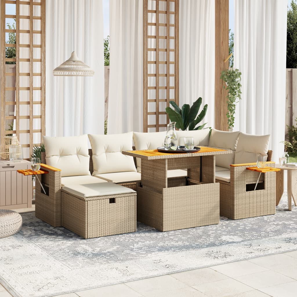 7-delige Loungeset met kussens poly rattan beige is nu te koop bij PeponiXL, paradijselijk wonen!