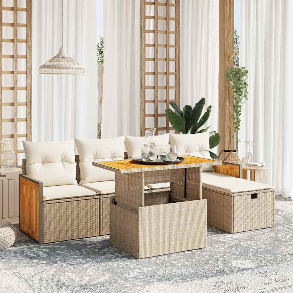 6-delige Loungeset met kussens poly rattan beige is nu te koop bij PeponiXL, paradijselijk wonen!