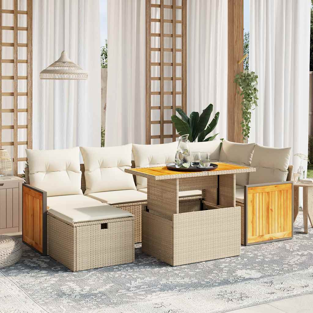 7-delige Loungeset met kussens poly rattan beige is nu te koop bij PeponiXL, paradijselijk wonen!