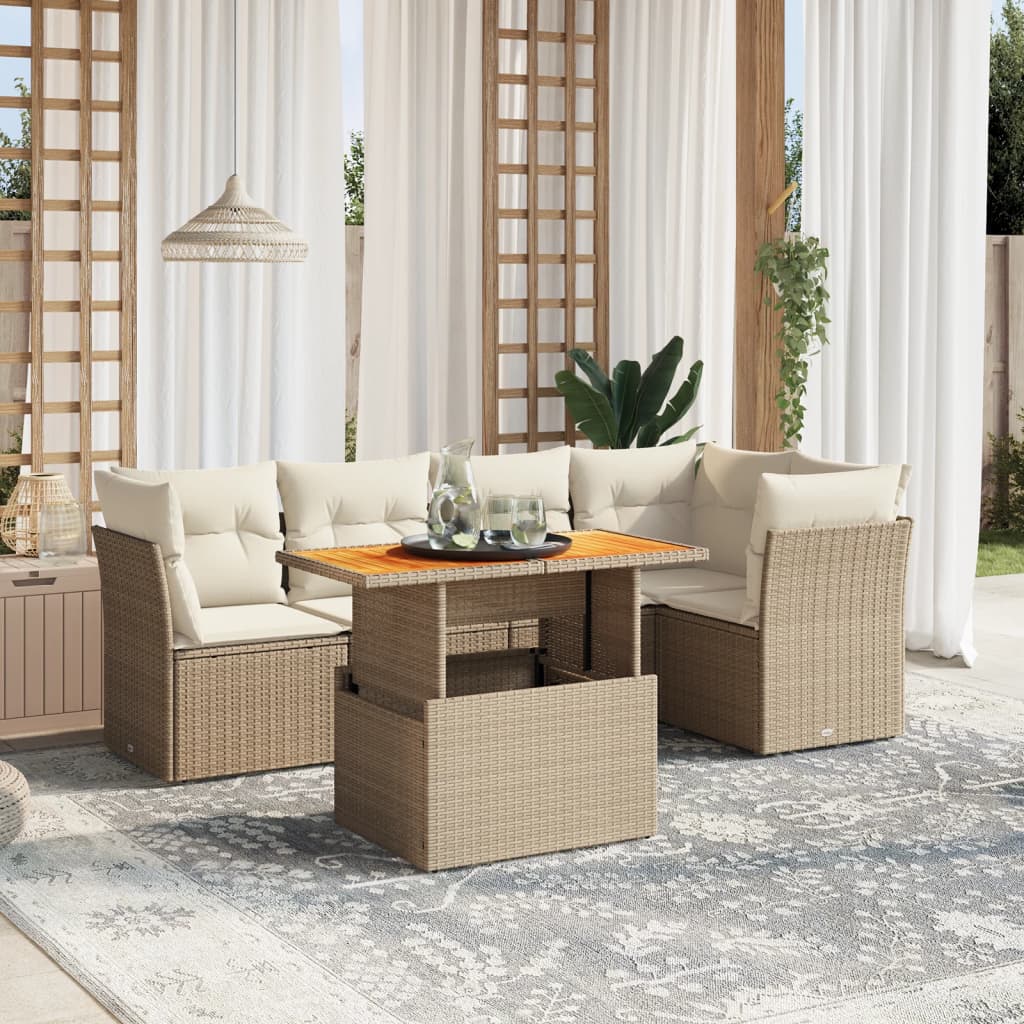 5-delige Loungeset met kussens poly rattan beige is nu te koop bij PeponiXL, paradijselijk wonen!