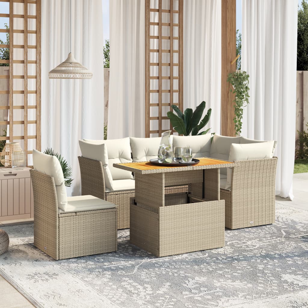 5-delige Loungeset met kussens poly rattan beige is nu te koop bij PeponiXL, paradijselijk wonen!