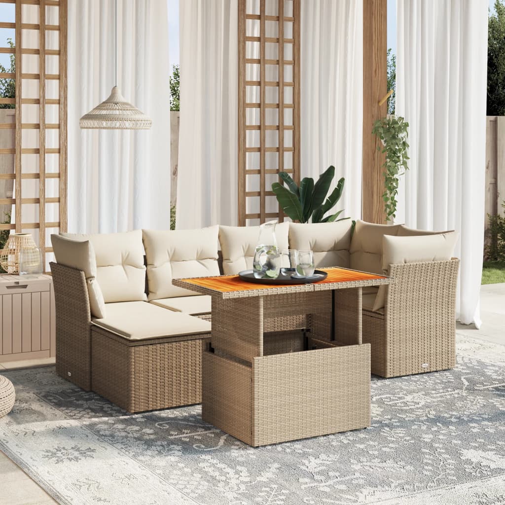 7-delige Loungeset met kussens poly rattan beige is nu te koop bij PeponiXL, paradijselijk wonen!