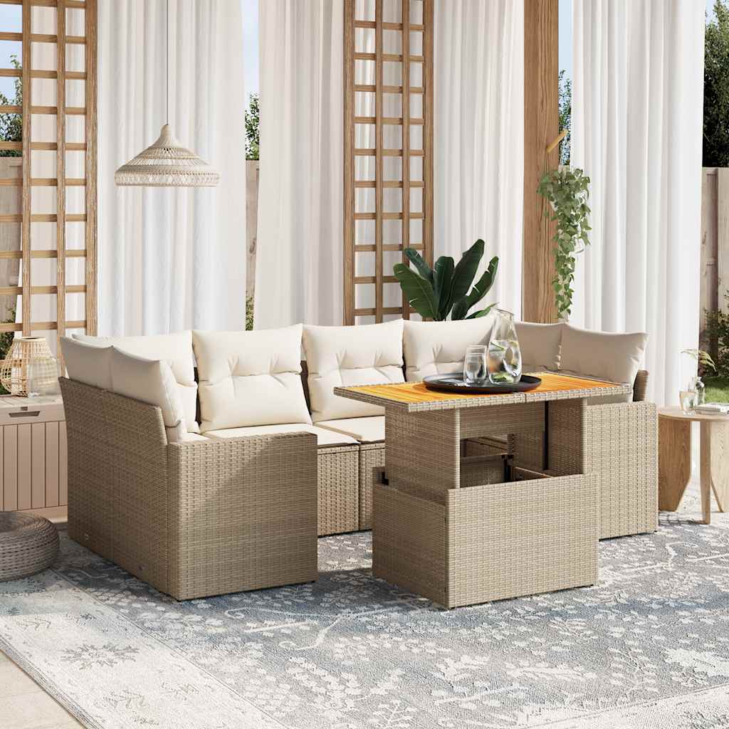 7-delige Loungeset met kussens poly rattan beige is nu te koop bij PeponiXL, paradijselijk wonen!