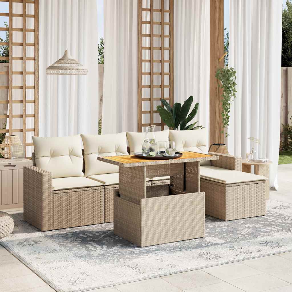 6-delige Loungeset met kussens poly rattan beige is nu te koop bij PeponiXL, paradijselijk wonen!