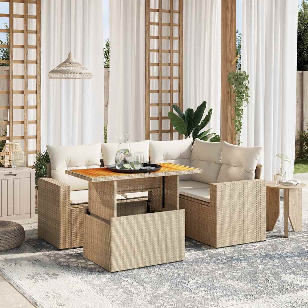 5-delige Loungeset met kussens poly rattan beige is nu te koop bij PeponiXL, paradijselijk wonen!