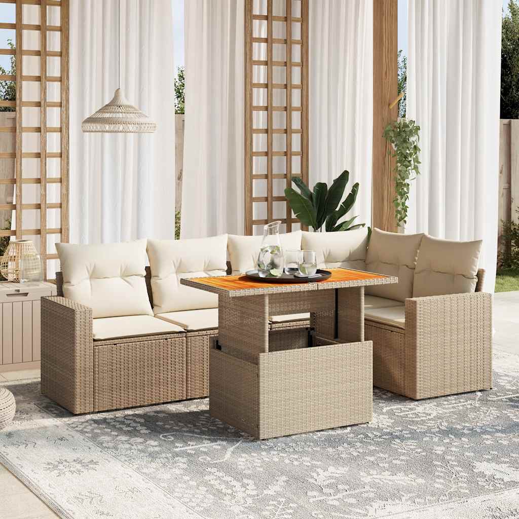 6-delige Loungeset met kussens poly rattan beige is nu te koop bij PeponiXL, paradijselijk wonen!