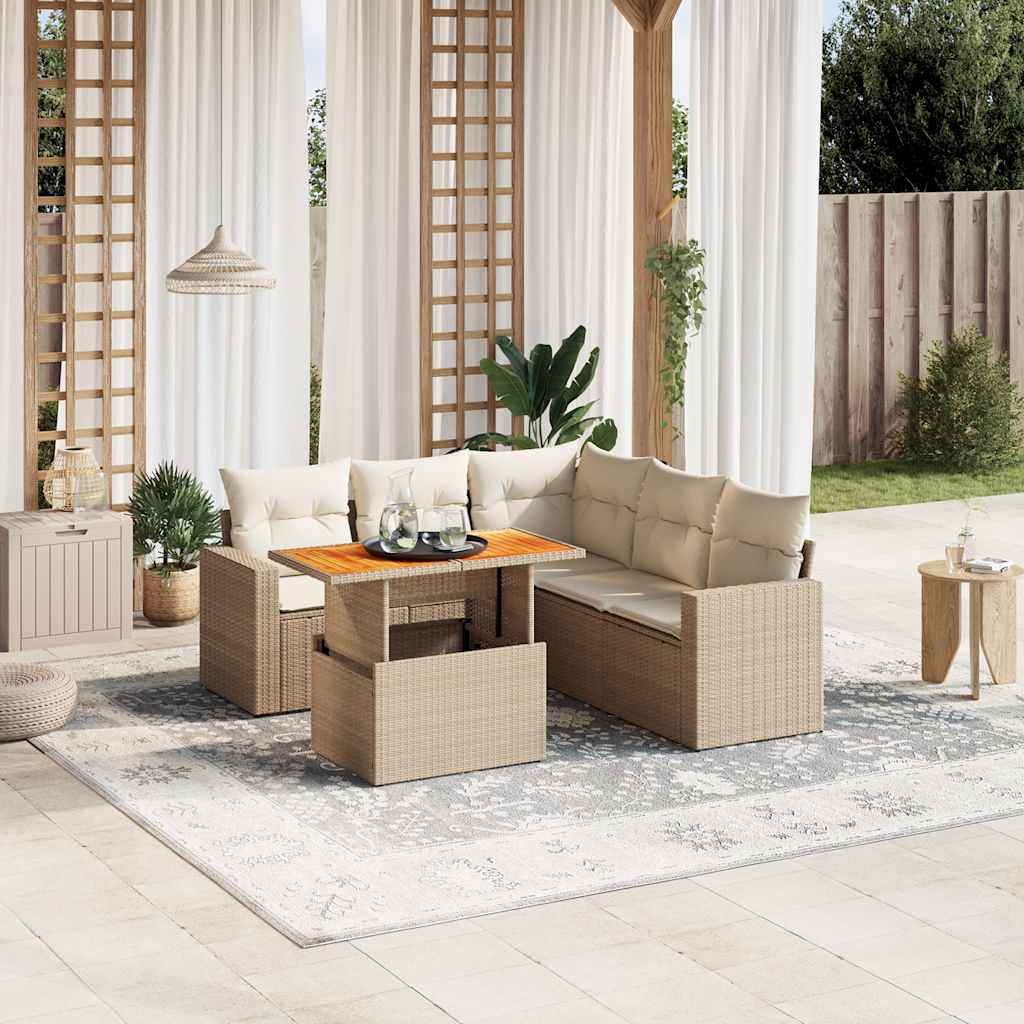 6-delige Loungeset met kussens poly rattan beige is nu te koop bij PeponiXL, paradijselijk wonen!