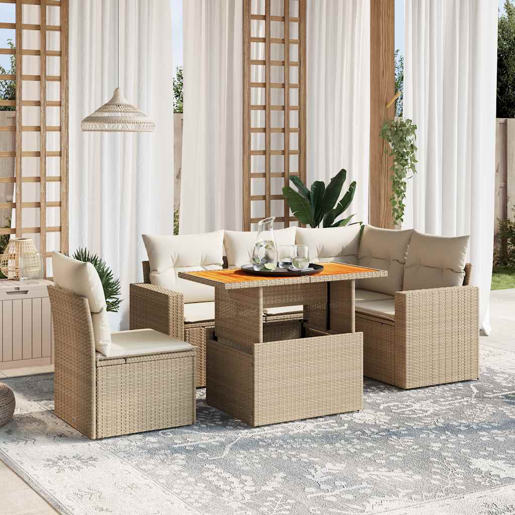 6-delige Loungeset met kussens poly rattan beige is nu te koop bij PeponiXL, paradijselijk wonen!