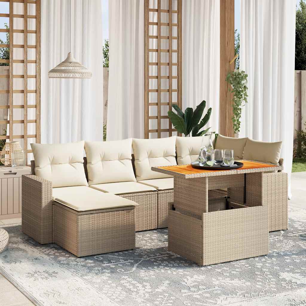 7-delige Loungeset met kussens poly rattan beige is nu te koop bij PeponiXL, paradijselijk wonen!