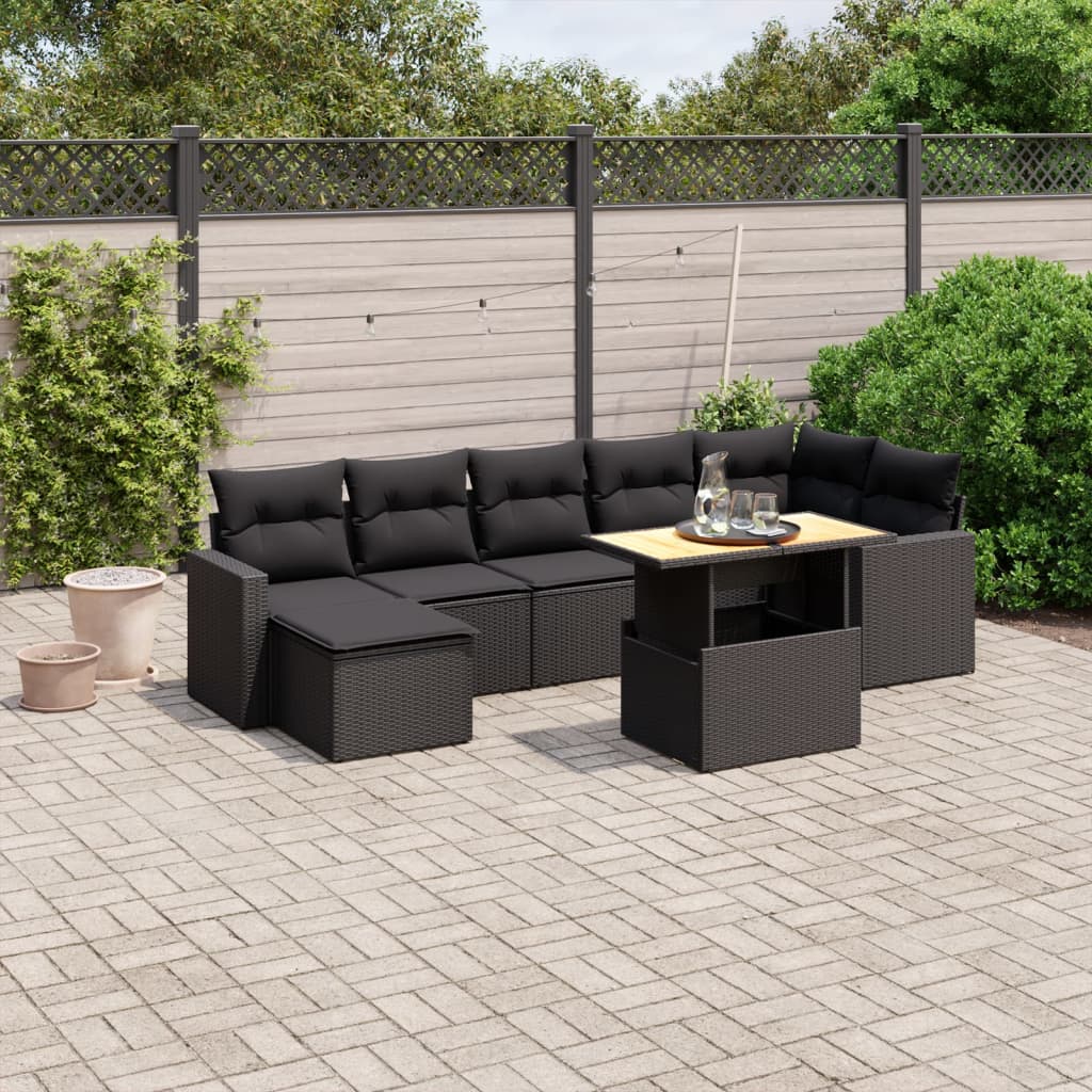 8-delige Loungeset met kussens poly rattan zwart is nu te koop bij PeponiXL, paradijselijk wonen!
