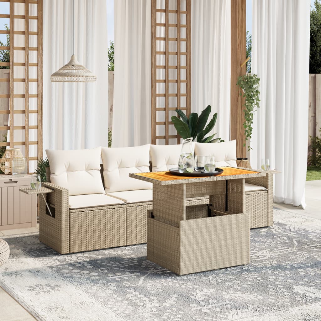 5-delige Loungeset met kussens poly rattan beige is nu te koop bij PeponiXL, paradijselijk wonen!