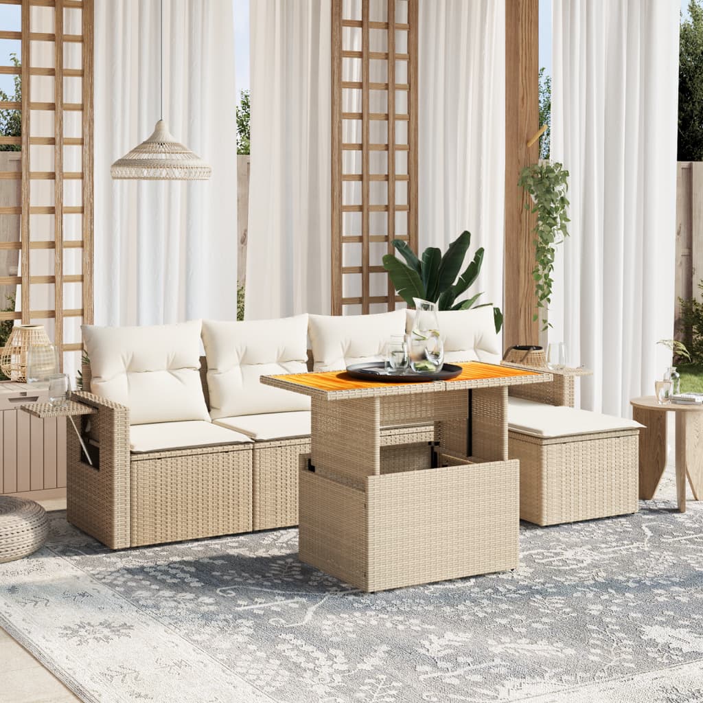6-delige Loungeset met kussens poly rattan beige is nu te koop bij PeponiXL, paradijselijk wonen!