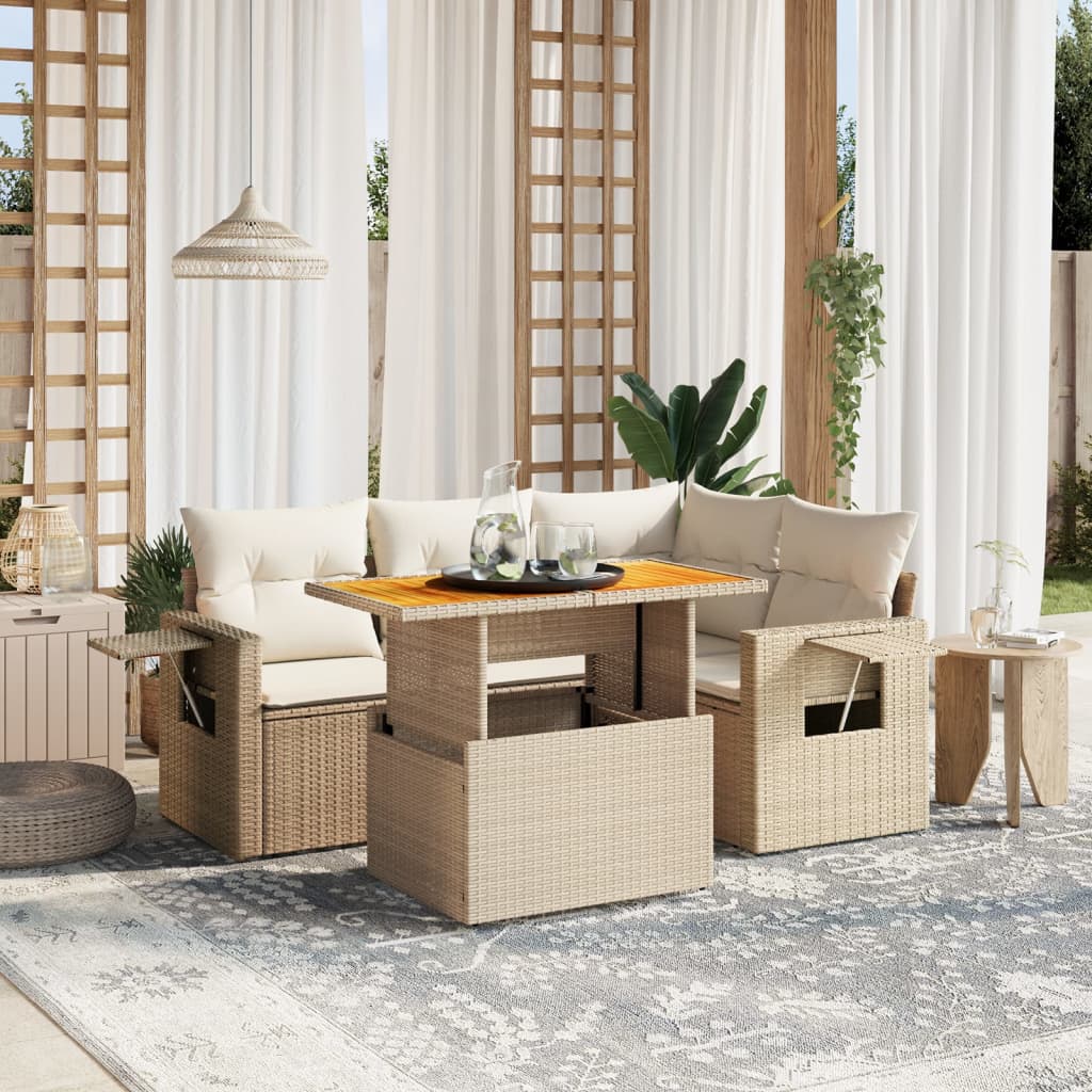 5-delige Loungeset met kussens poly rattan beige is nu te koop bij PeponiXL, paradijselijk wonen!