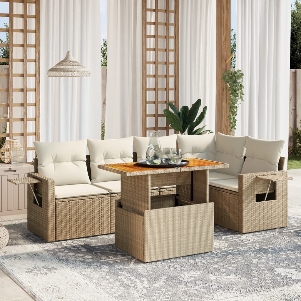 6-delige Loungeset met kussens poly rattan beige is nu te koop bij PeponiXL, paradijselijk wonen!