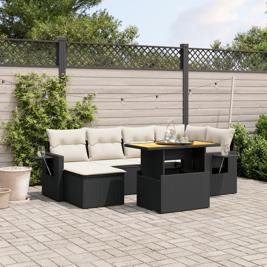 7-delige Loungeset met kussens poly rattan zwart is nu te koop bij PeponiXL, paradijselijk wonen!