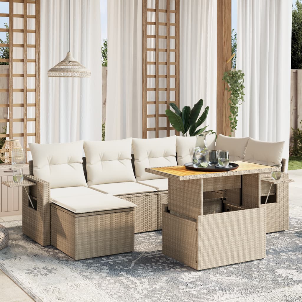 7-delige Loungeset met kussens poly rattan beige is nu te koop bij PeponiXL, paradijselijk wonen!