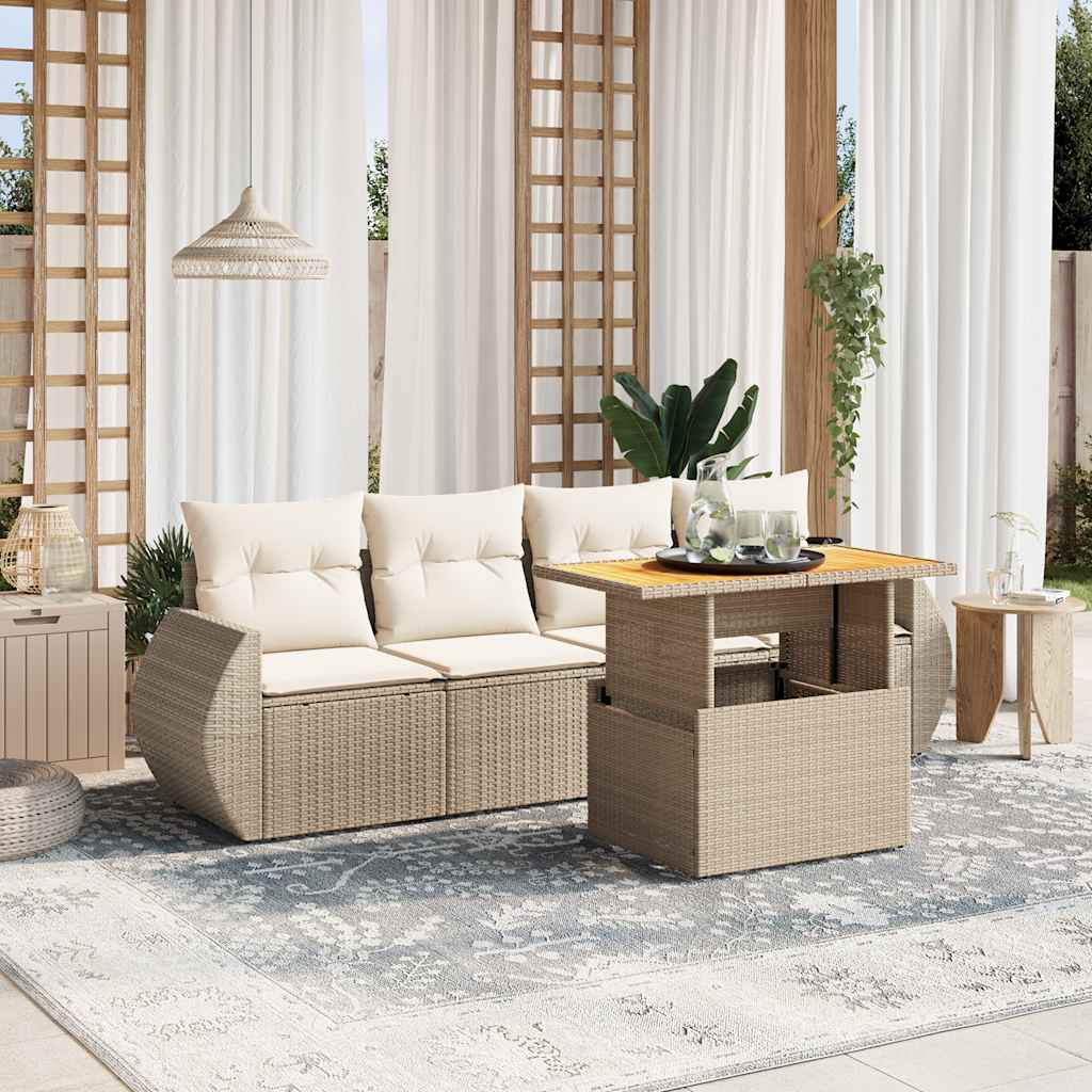 5-delige Loungeset met kussens poly rattan beige is nu te koop bij PeponiXL, paradijselijk wonen!