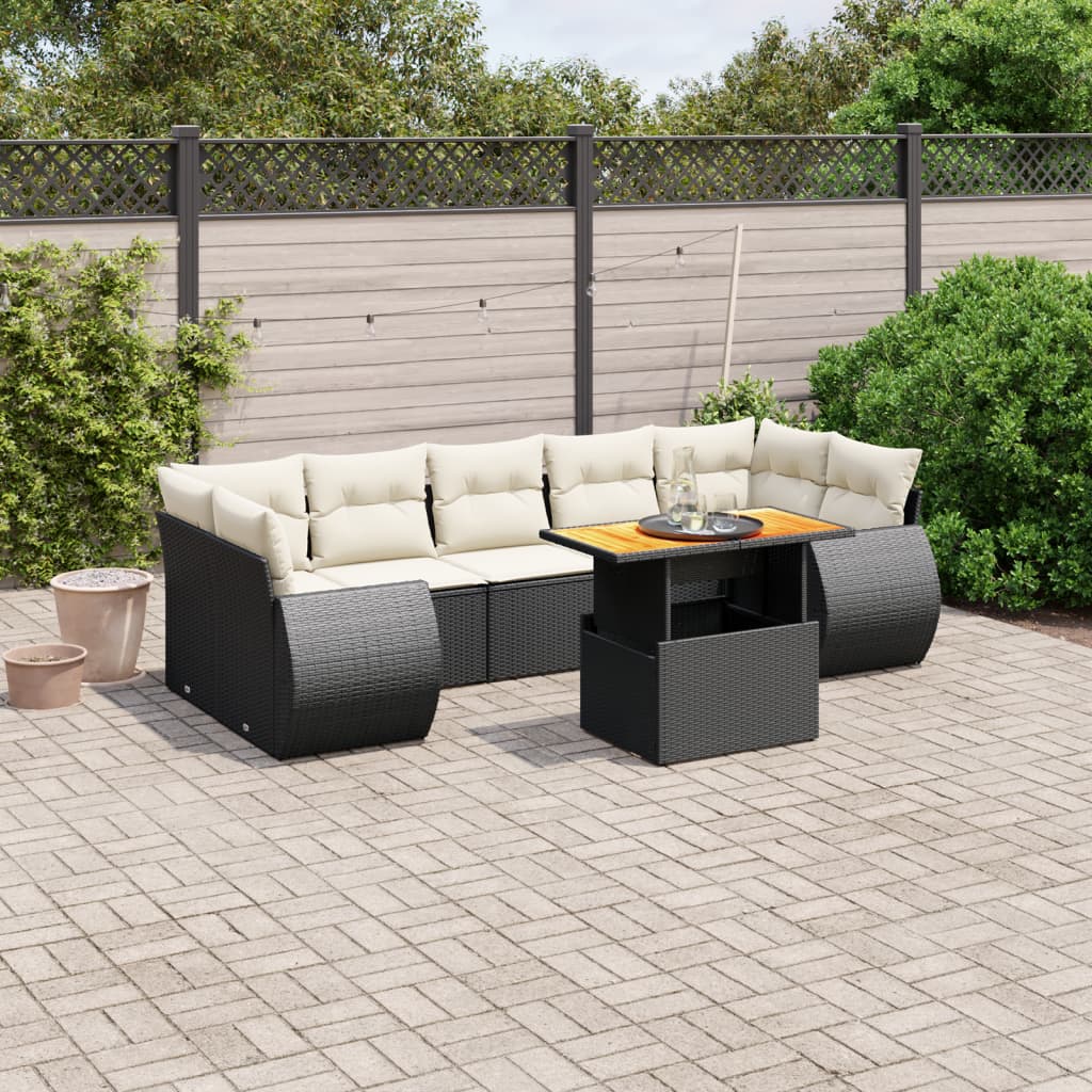 8-delige Loungeset met kussens poly rattan zwart is nu te koop bij PeponiXL, paradijselijk wonen!
