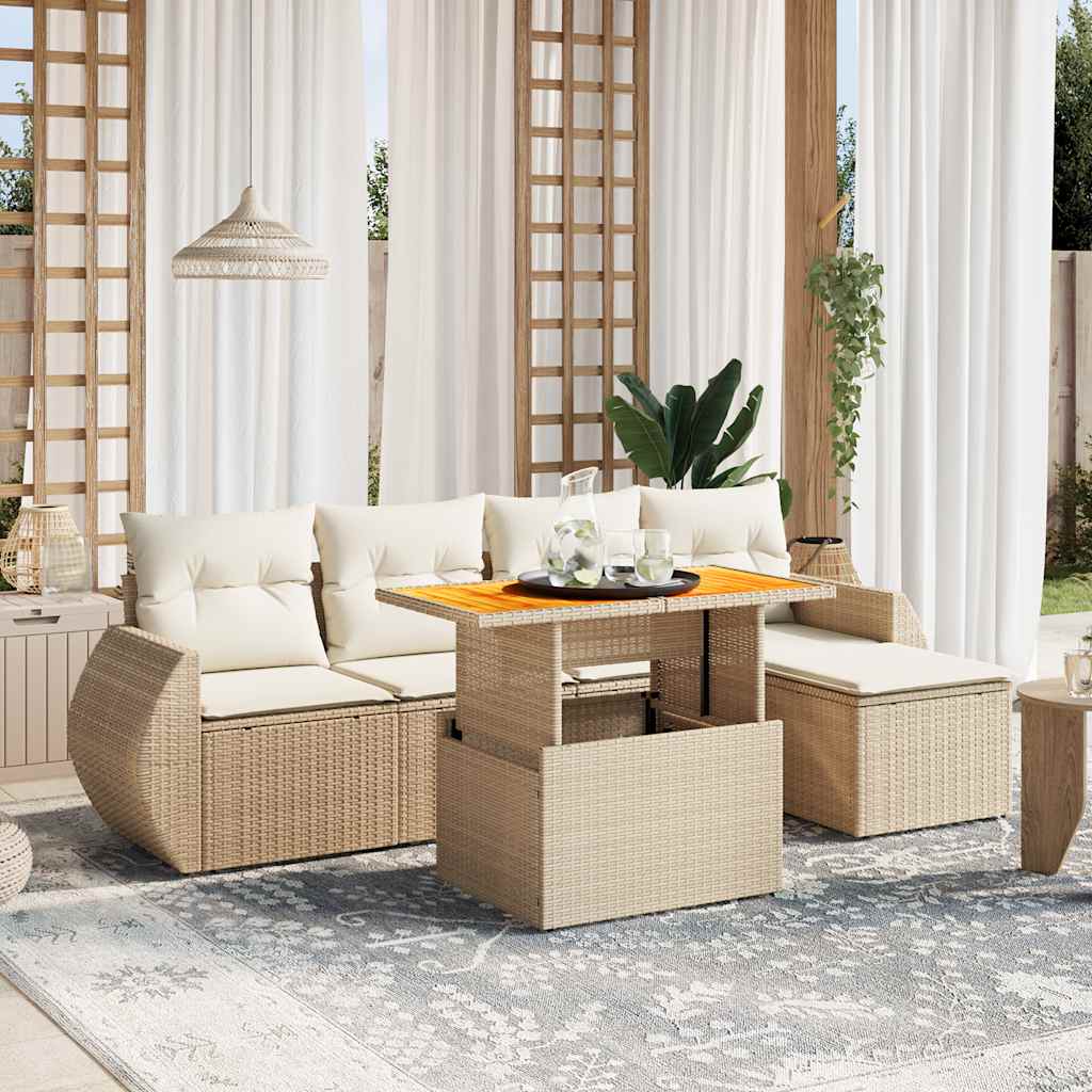 6-delige Loungeset met kussens poly rattan beige is nu te koop bij PeponiXL, paradijselijk wonen!