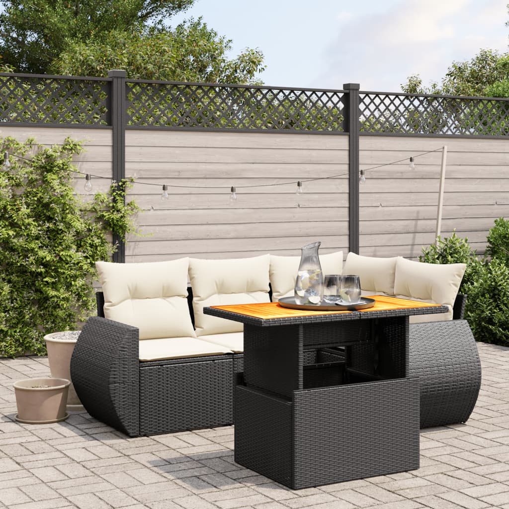 5-delige Loungeset met kussens poly rattan zwart is nu te koop bij PeponiXL, paradijselijk wonen!