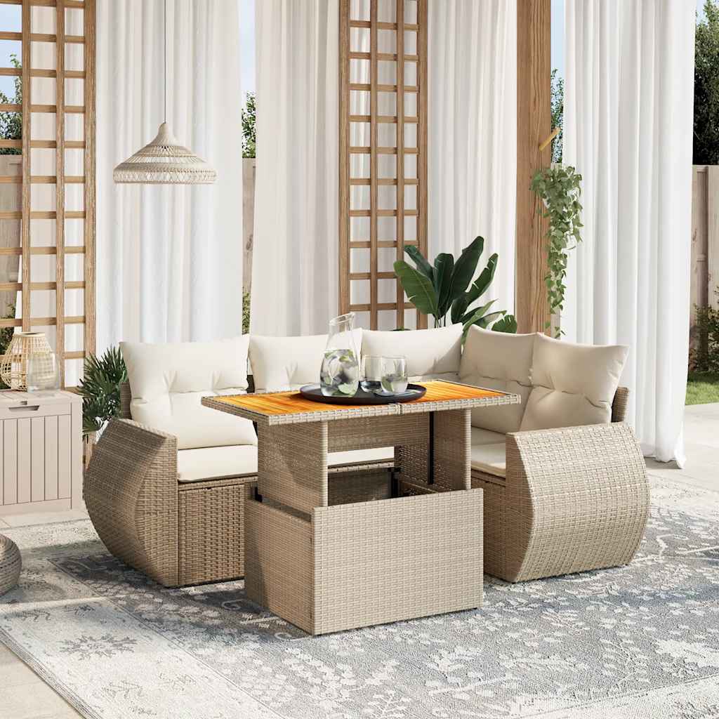5-delige Loungeset met kussens poly rattan beige is nu te koop bij PeponiXL, paradijselijk wonen!