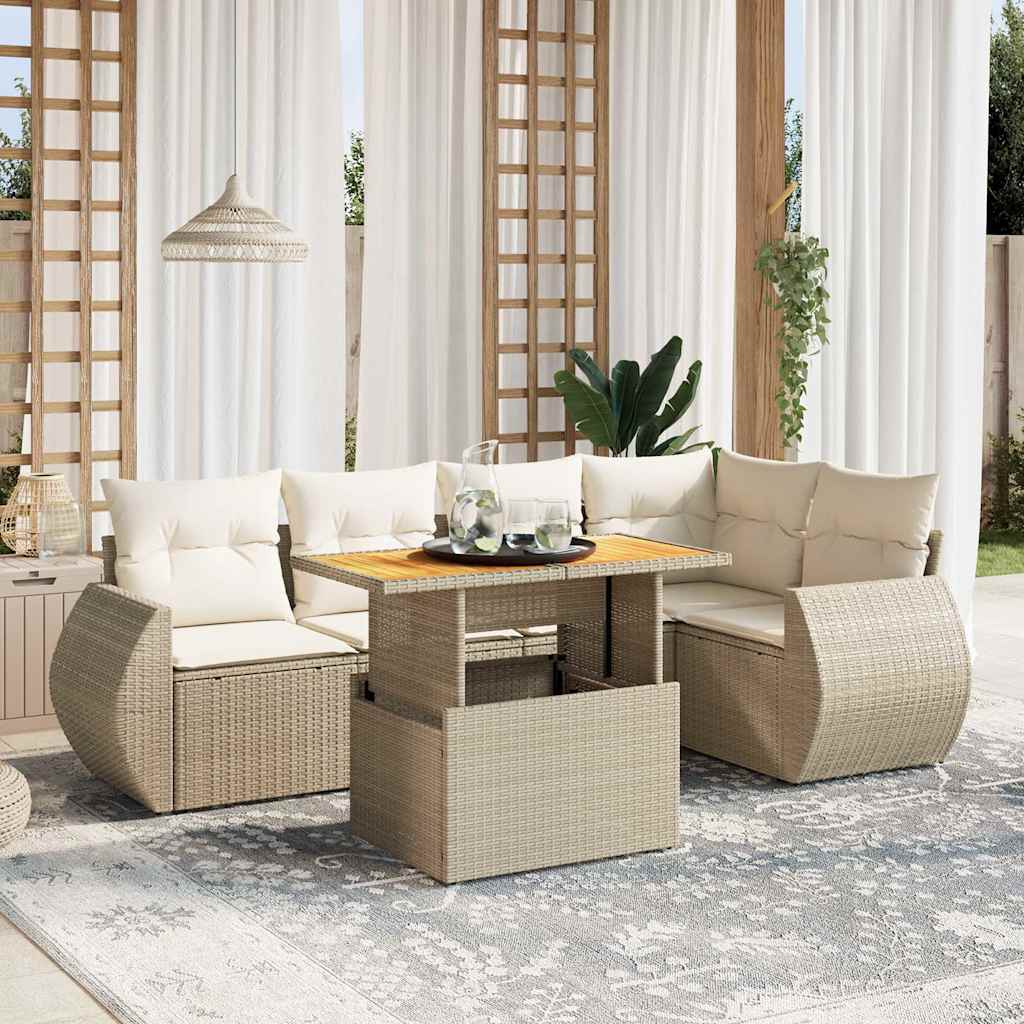 6-delige Loungeset met kussens poly rattan beige is nu te koop bij PeponiXL, paradijselijk wonen!