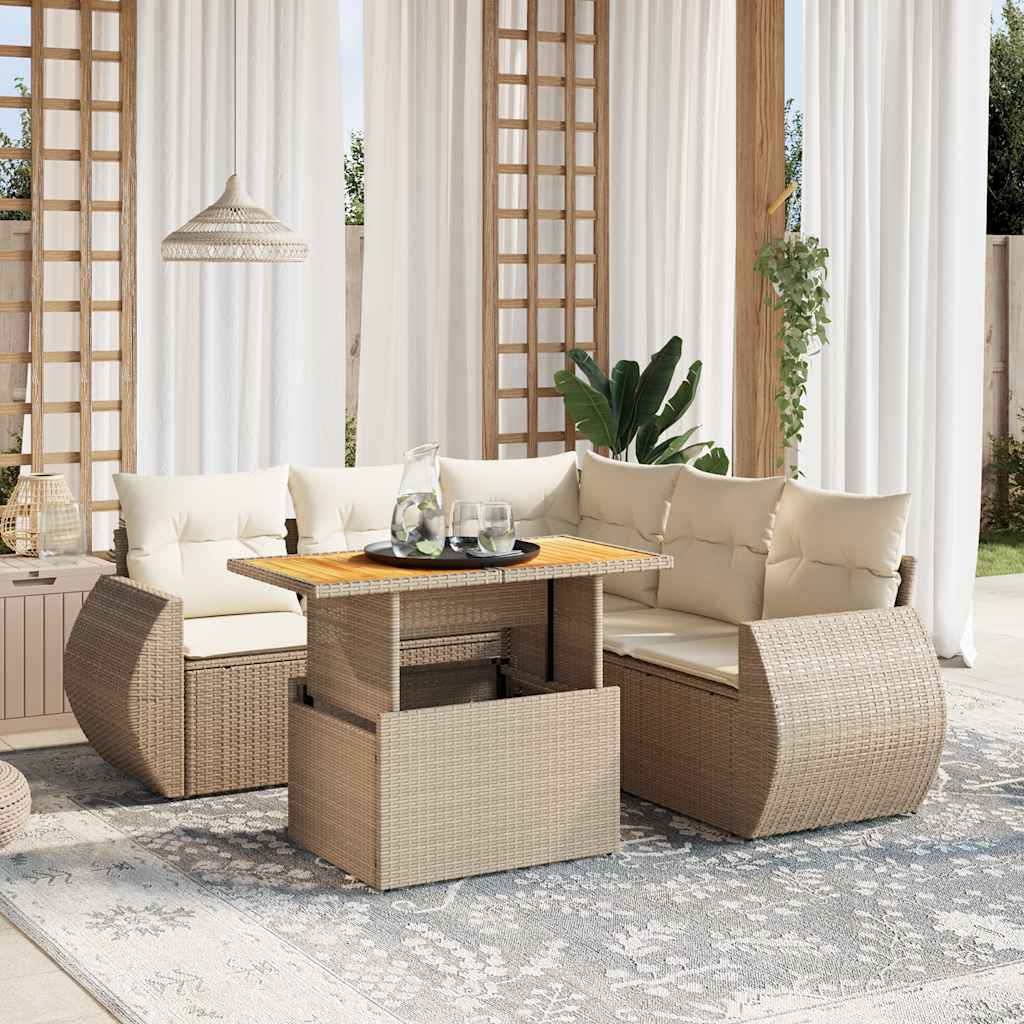 6-delige Loungeset met kussens poly rattan beige is nu te koop bij PeponiXL, paradijselijk wonen!