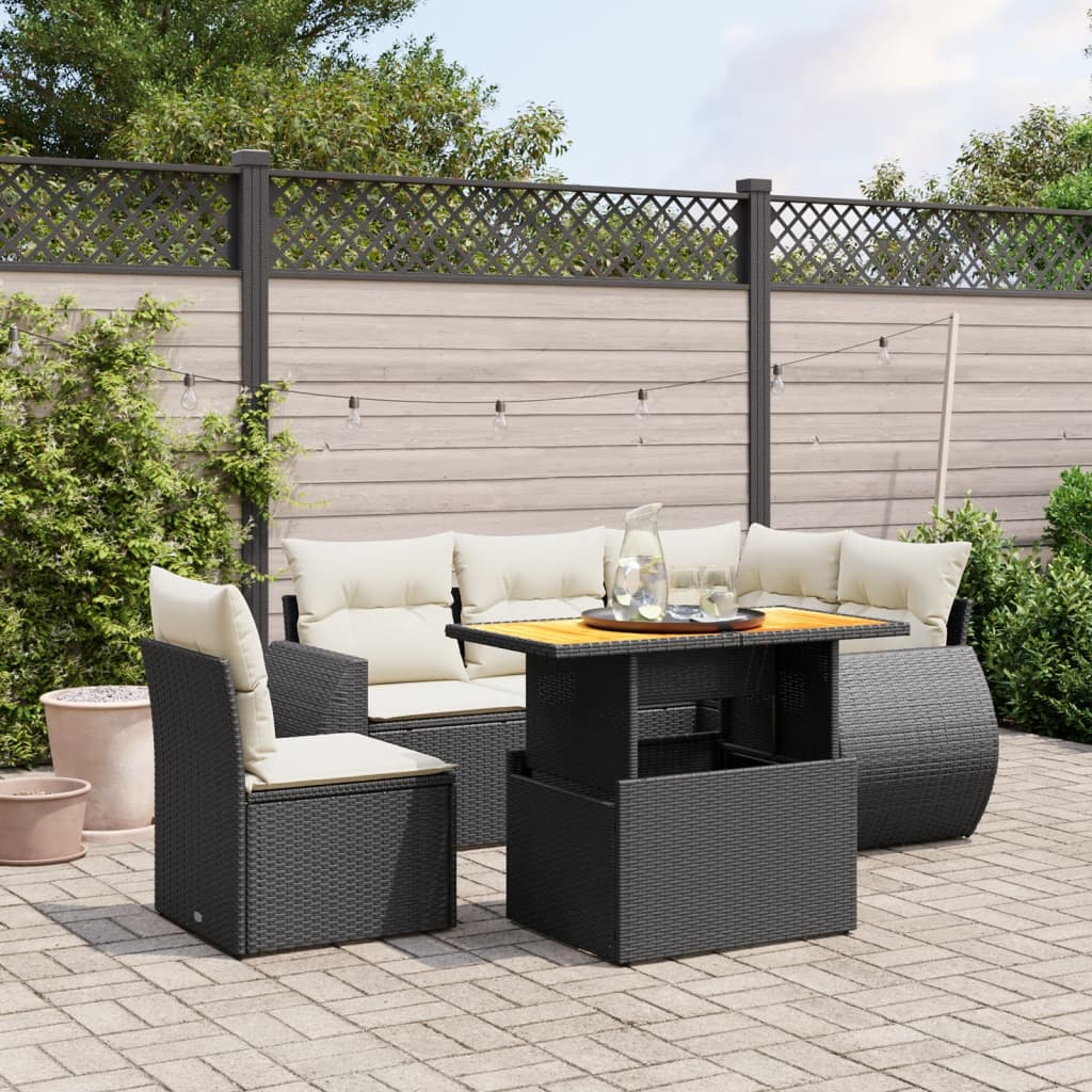 6-delige Loungeset met kussens poly rattan zwart is nu te koop bij PeponiXL, paradijselijk wonen!