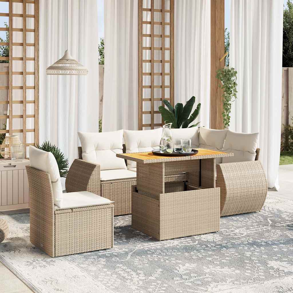 6-delige Loungeset met kussens poly rattan beige is nu te koop bij PeponiXL, paradijselijk wonen!
