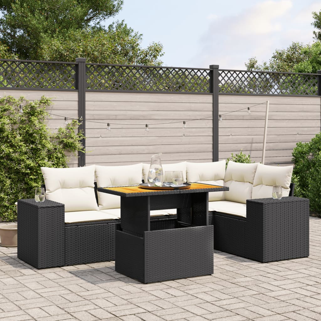 6-delige Loungeset met kussens poly rattan zwart is nu te koop bij PeponiXL, paradijselijk wonen!