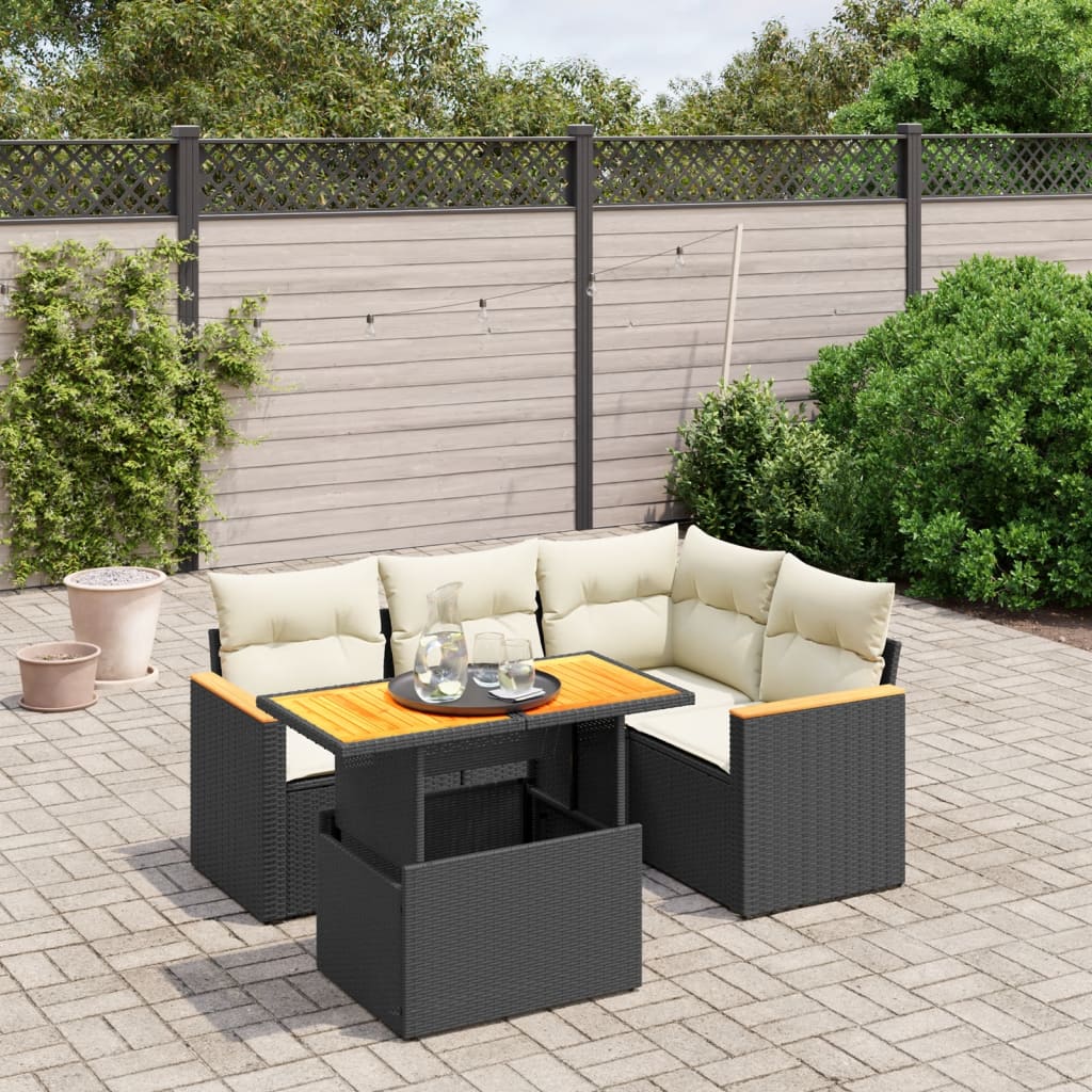 5-delige Loungeset met kussens poly rattan zwart is nu te koop bij PeponiXL, paradijselijk wonen!