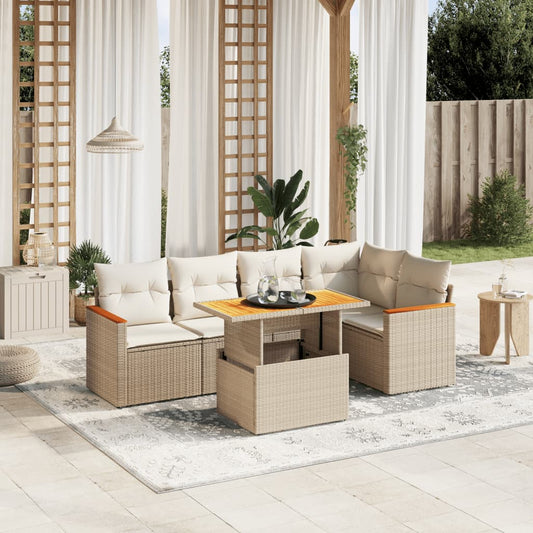 6-delige Loungeset met kussens poly rattan beige is nu te koop bij PeponiXL, paradijselijk wonen!