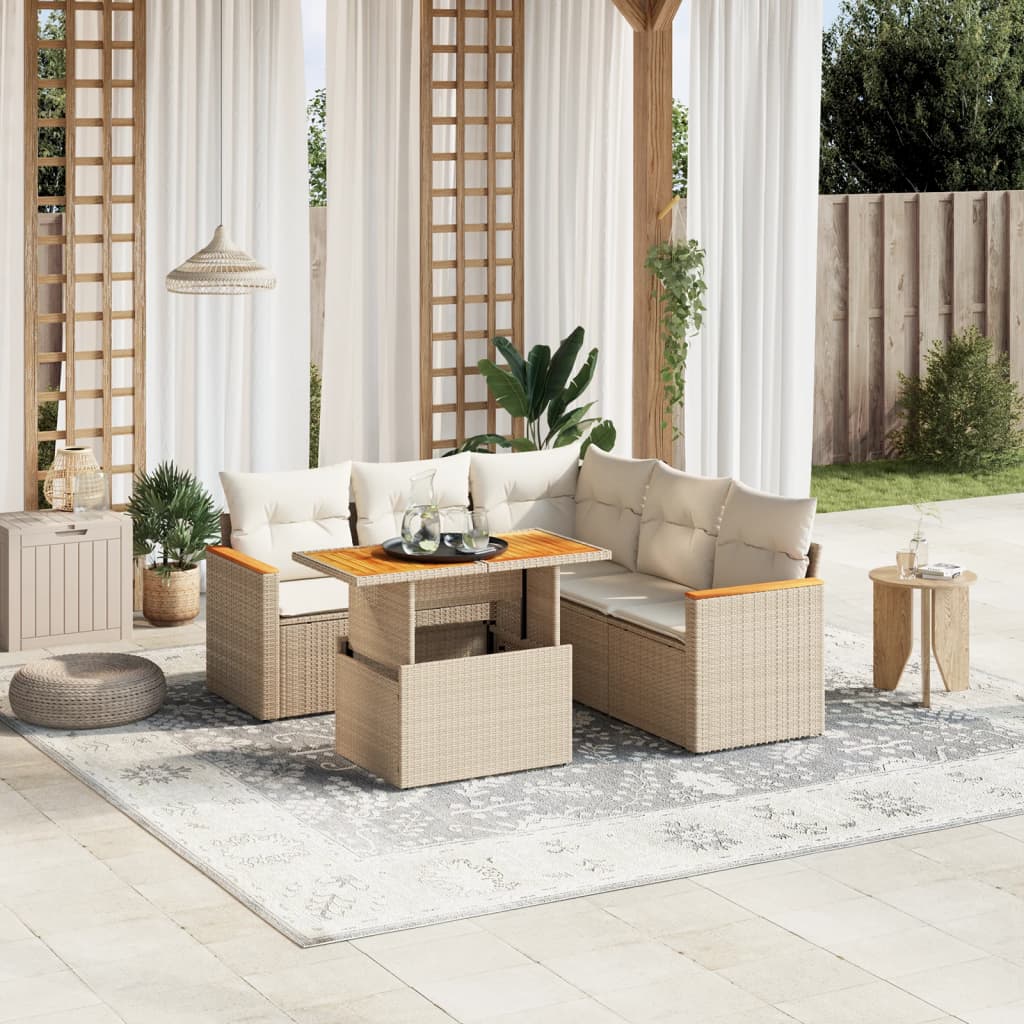 6-delige Loungeset met kussens poly rattan beige is nu te koop bij PeponiXL, paradijselijk wonen!