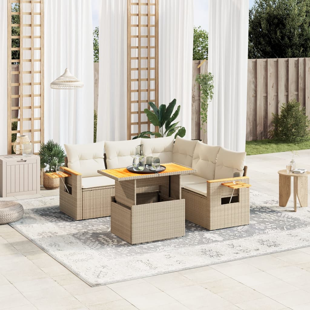 6-delige Loungeset met kussens poly rattan beige is nu te koop bij PeponiXL, paradijselijk wonen!