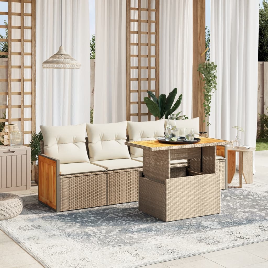 5-delige Loungeset met kussens poly rattan beige is nu te koop bij PeponiXL, paradijselijk wonen!
