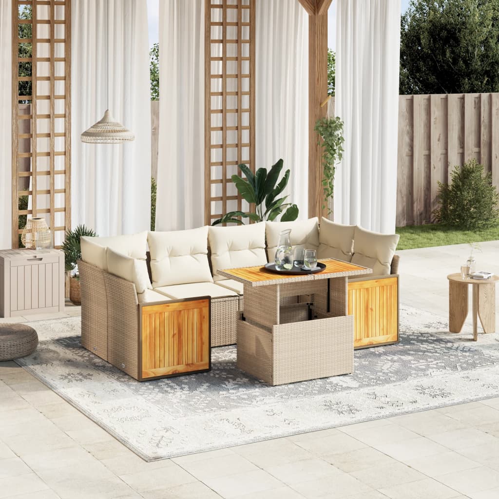 7-delige Loungeset met kussens poly rattan beige is nu te koop bij PeponiXL, paradijselijk wonen!