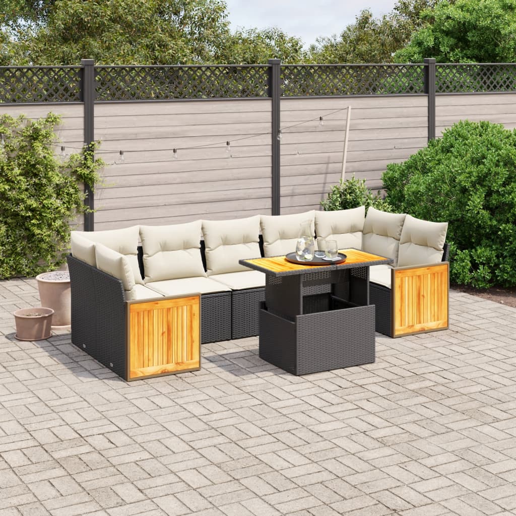 8-delige Loungeset met kussens poly rattan zwart is nu te koop bij PeponiXL, paradijselijk wonen!