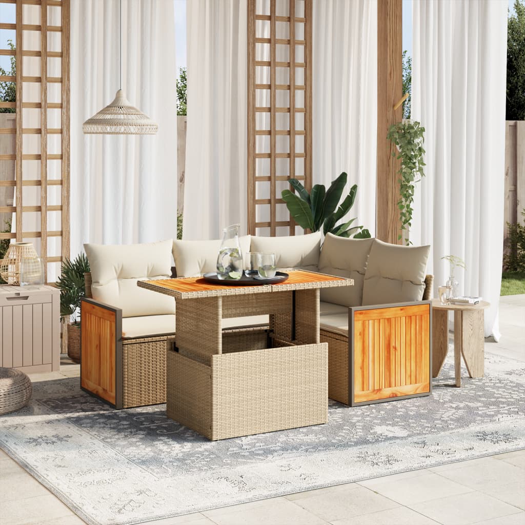 5-delige Loungeset met kussens poly rattan beige is nu te koop bij PeponiXL, paradijselijk wonen!