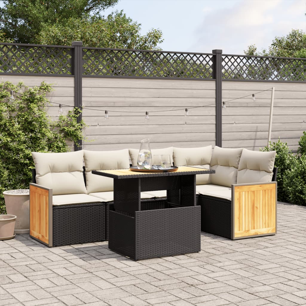 6-delige Loungeset met kussens poly rattan zwart is nu te koop bij PeponiXL, paradijselijk wonen!