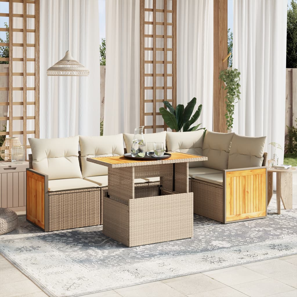 6-delige Loungeset met kussens poly rattan beige is nu te koop bij PeponiXL, paradijselijk wonen!
