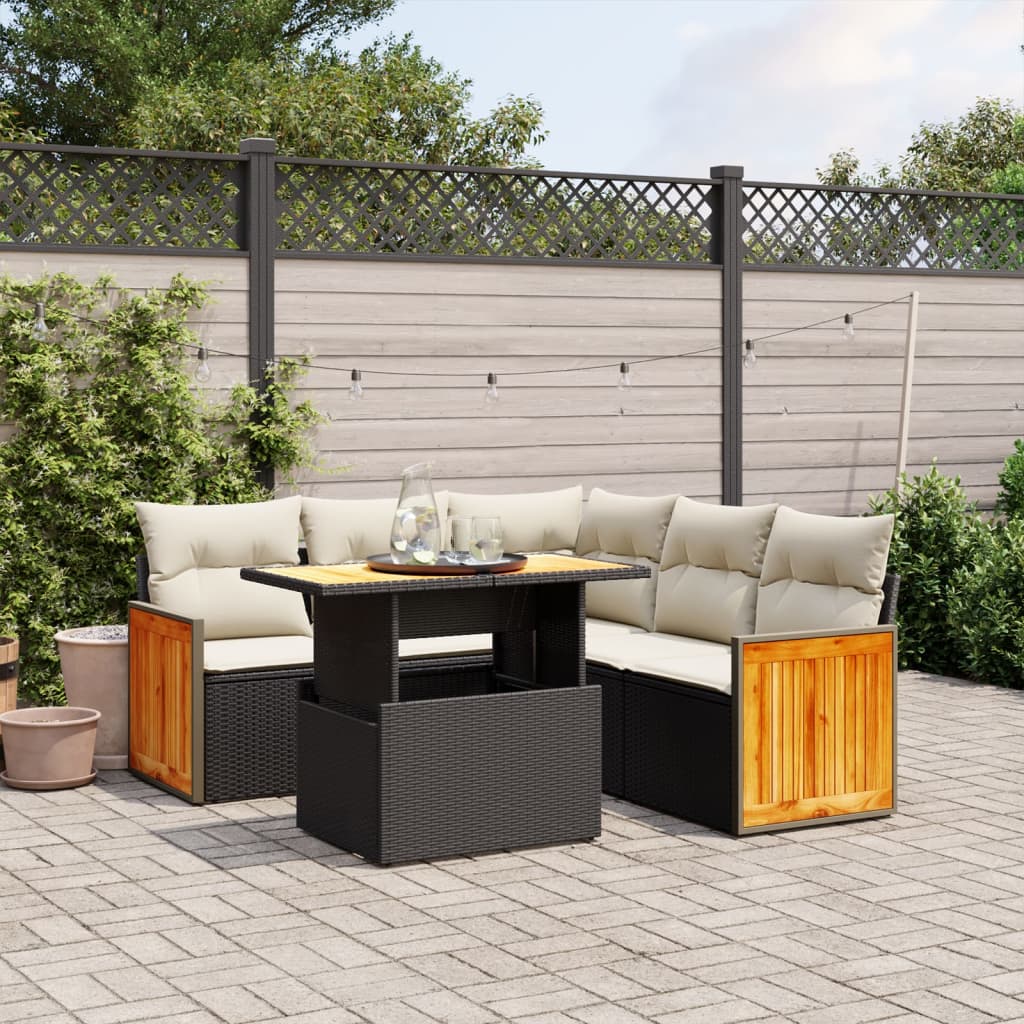 6-delige Loungeset met kussens poly rattan zwart is nu te koop bij PeponiXL, paradijselijk wonen!
