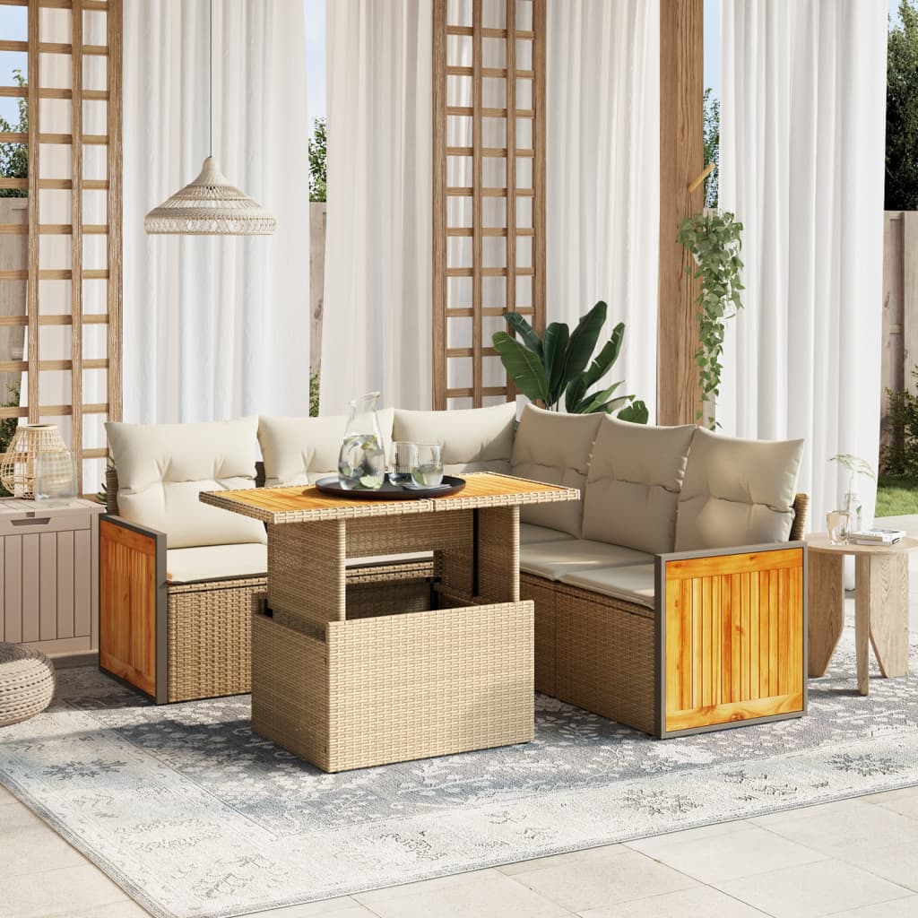 6-delige Loungeset met kussens poly rattan beige is nu te koop bij PeponiXL, paradijselijk wonen!