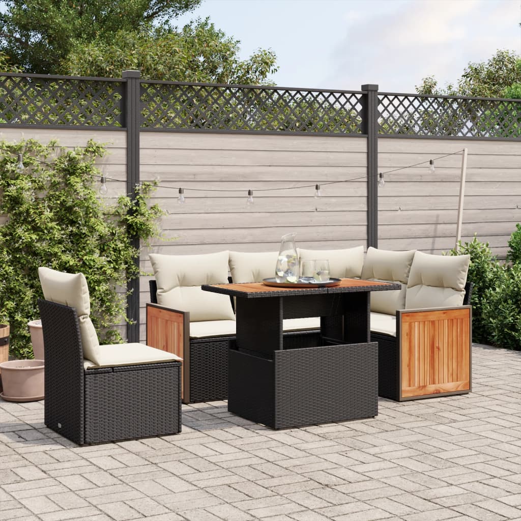 6-delige Loungeset met kussens poly rattan zwart is nu te koop bij PeponiXL, paradijselijk wonen!