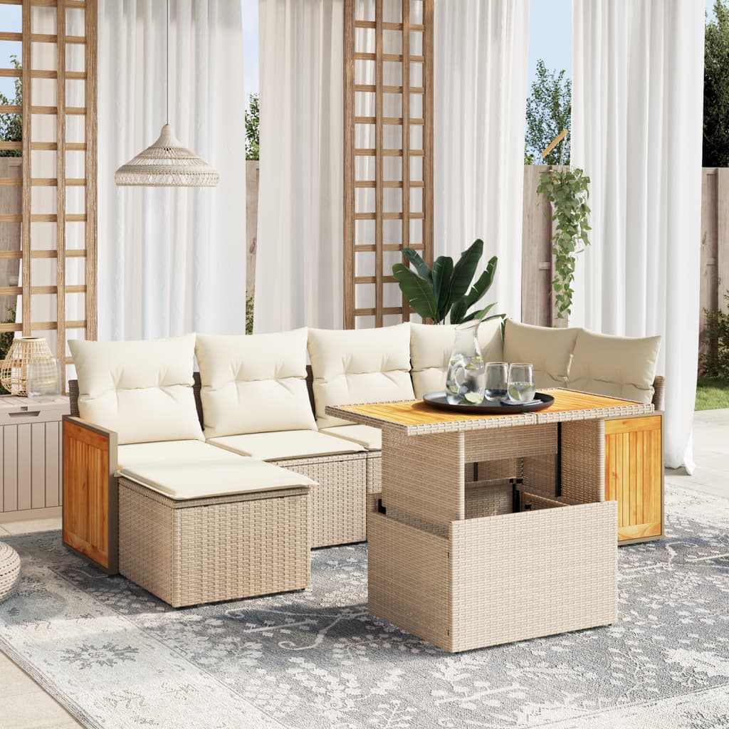 7-delige Loungeset met kussens poly rattan beige is nu te koop bij PeponiXL, paradijselijk wonen!