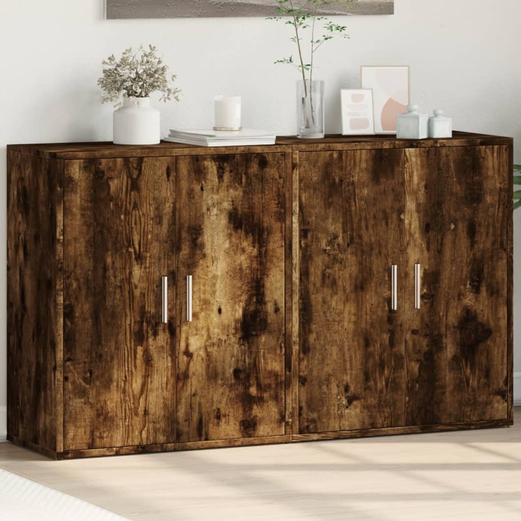 Dressoirs 2 st 60x31x70 cm bewerkt hout gerookt eikenkleurig is nu te koop bij PeponiXL, paradijselijk wonen!