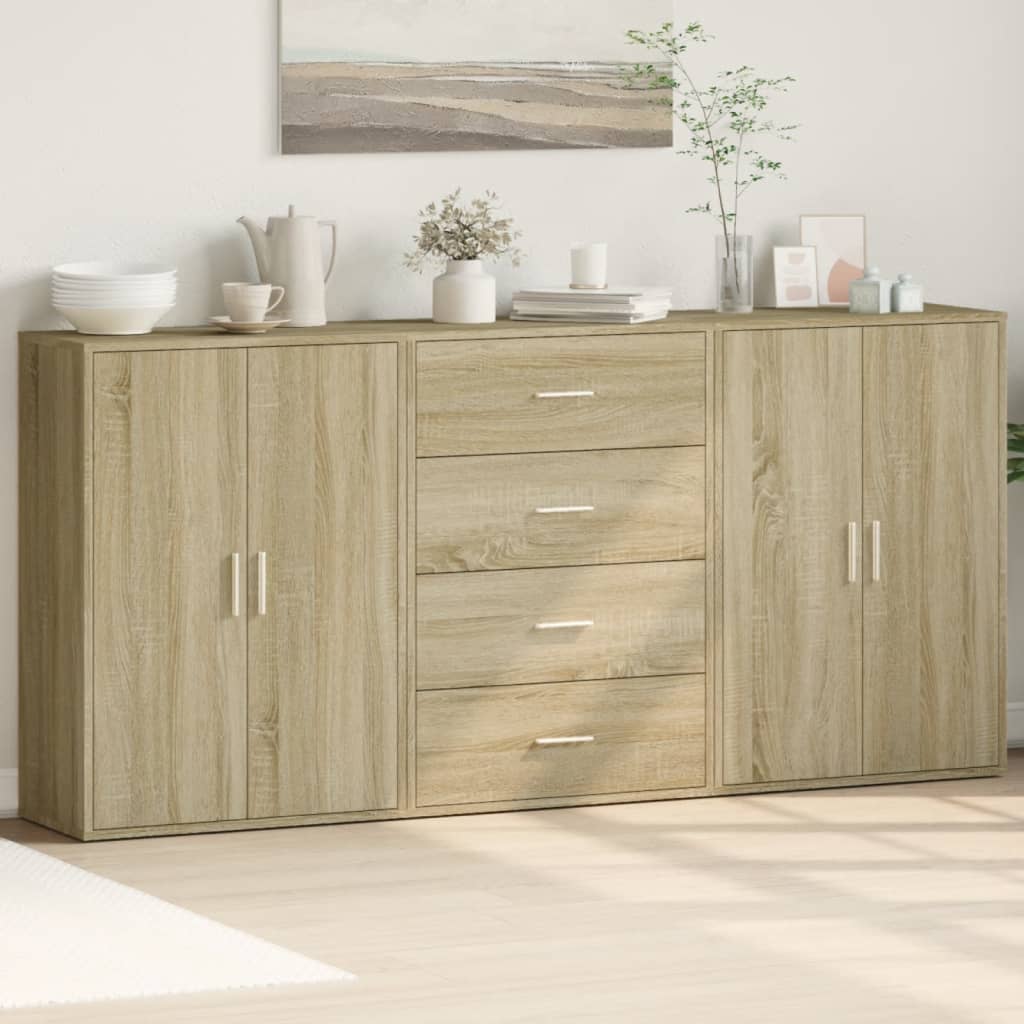 Dressoirs 3 st 60x31x84 cm bewerkt hout sonoma eikenkleurig is nu te koop bij PeponiXL, paradijselijk wonen!